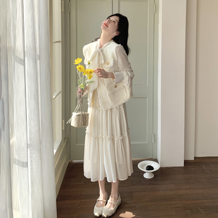 早春甜美少女感流苏马甲连衣裙套装女2026春季新款系带长裙两件套
