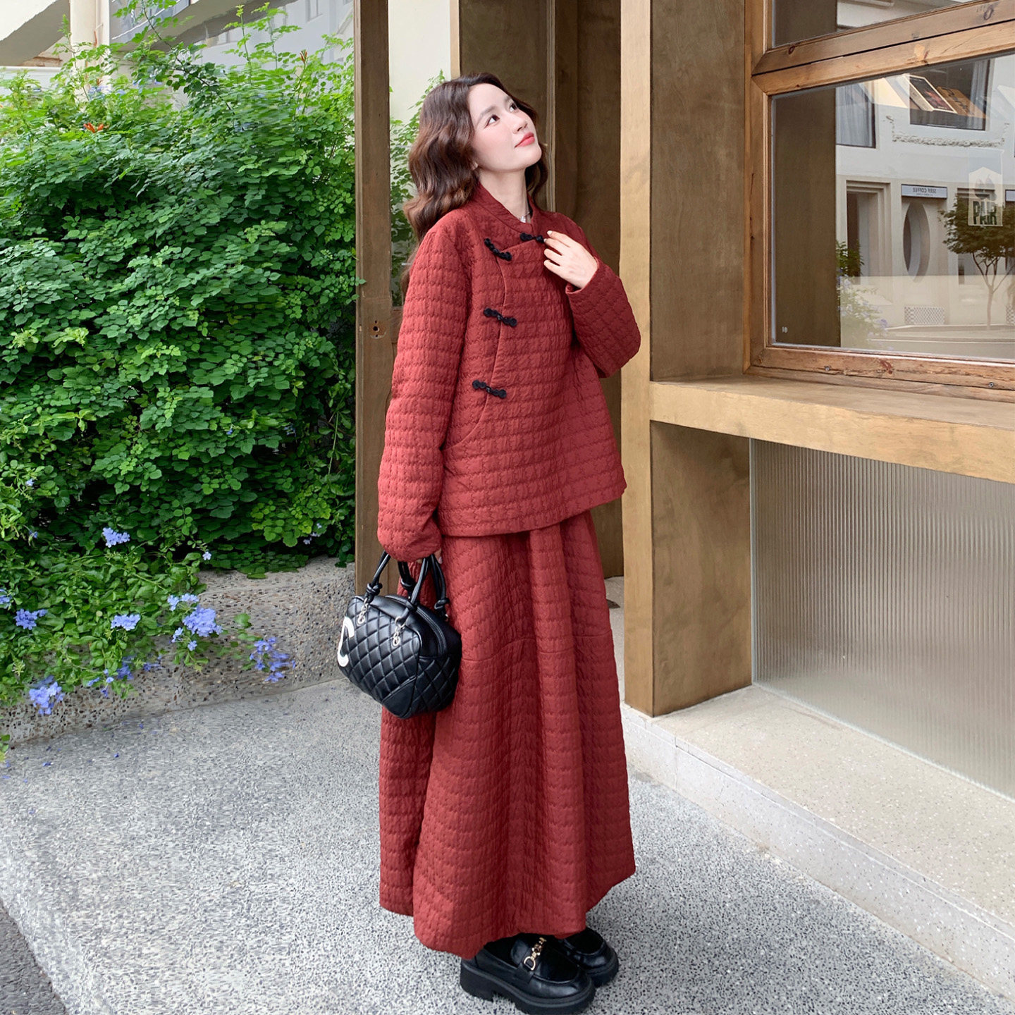 新中式盘扣秋冬女外套长裙两件套