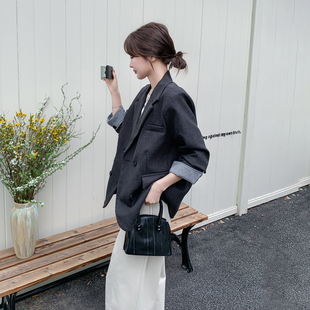 灰色韩系职业通勤风西装外套女2026春新款高级感气质休闲V领西服