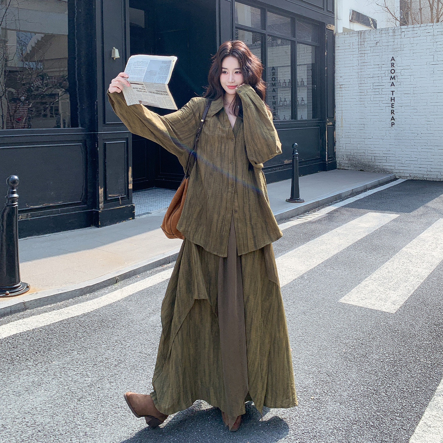 早春复古慵懒风休闲套装女2026春新款时尚衬衫不规则半身裙两件套