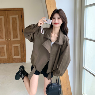 美拉德咖色复古风工装外套女2026春新款小个子时尚酷飒设计感夹克