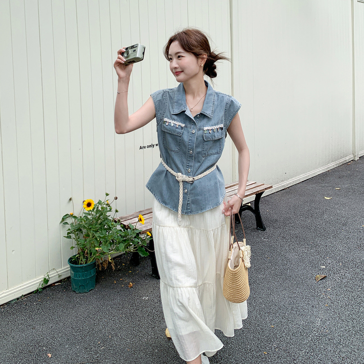 韩版气质高级感炸街套装女2026夏季新款时尚牛仔马甲半身裙两件套