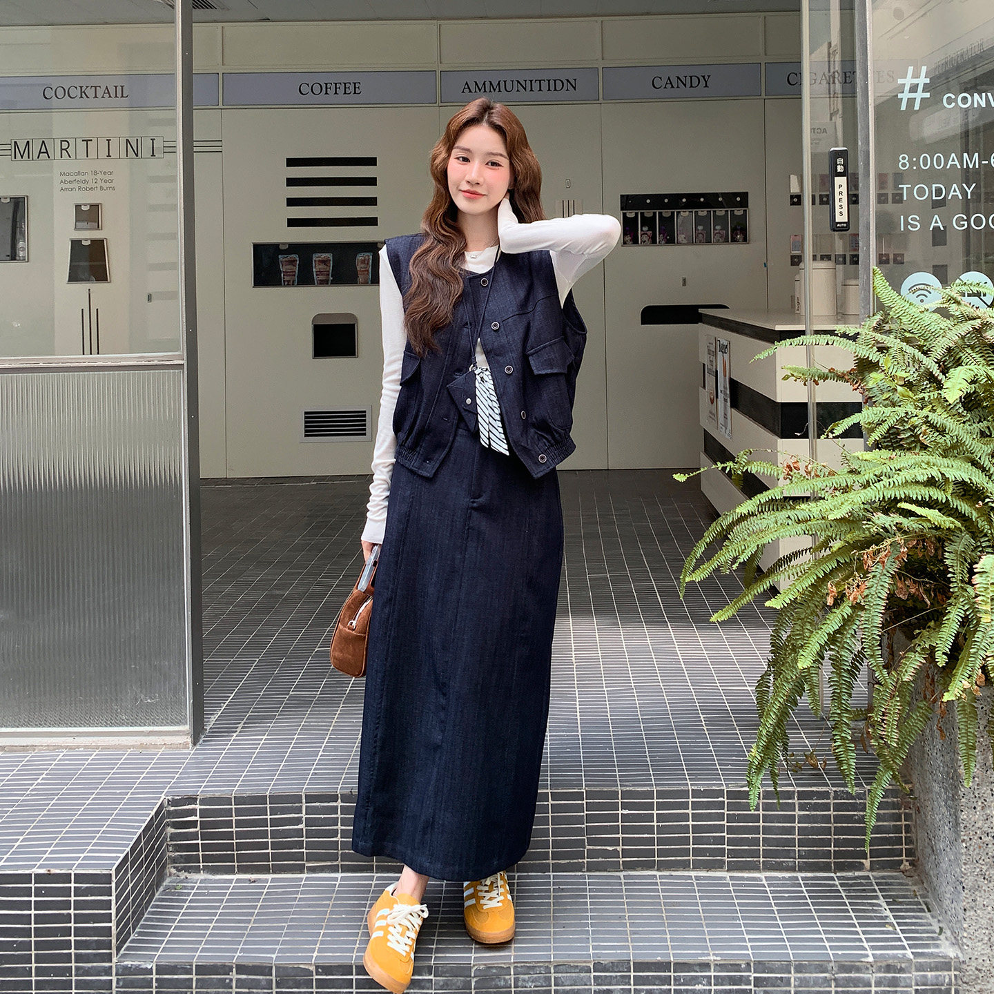 牛仔马甲半身裙两件套女秋显瘦
