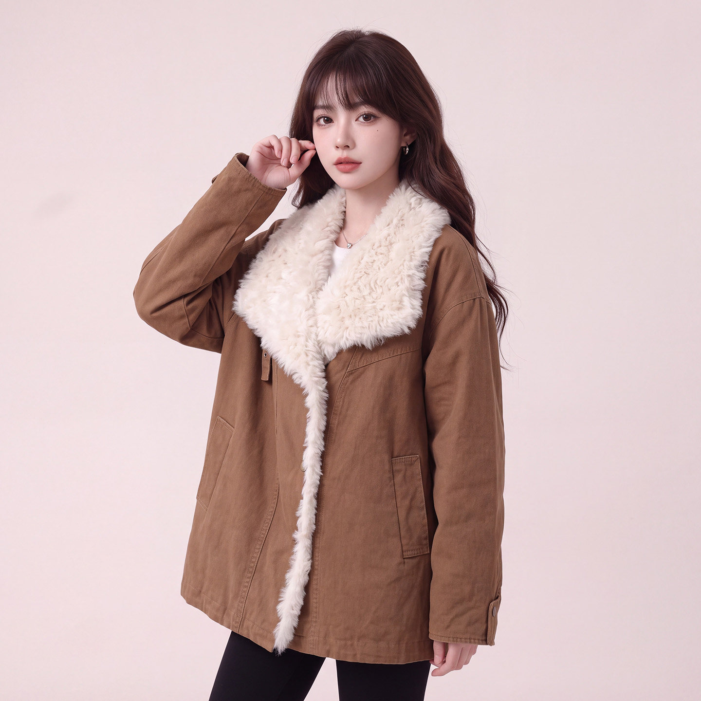 优雅羊羔毛领加厚保暖短外套女