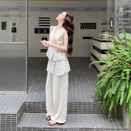 法式轻奢老钱风松弛感穿搭女2026新款V领收腰马甲阔腿裤两件套夏