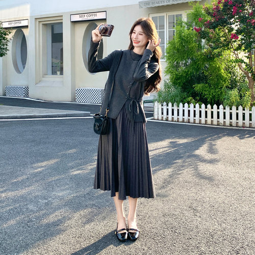 法式小香风马甲百褶裙两件套女