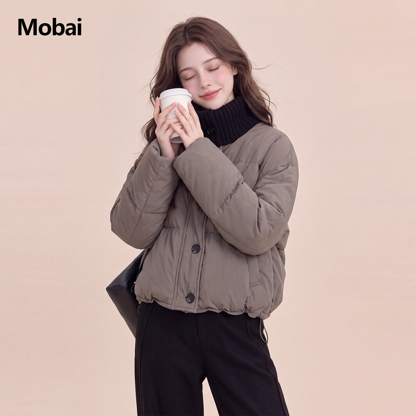 立领短款白鸭绒保暖羽绒服女款