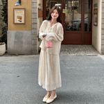 米白色温柔慵懒少女风蕾丝套装裙女2026春季新款上衣半身裙两件套