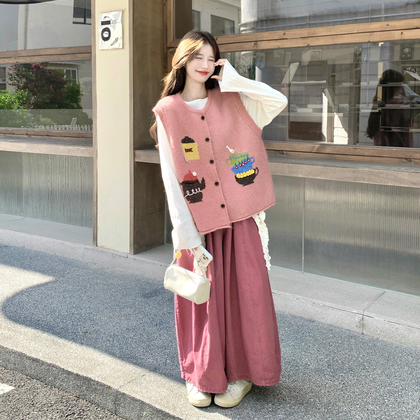 秋季可爱减龄针织马甲女三件套
