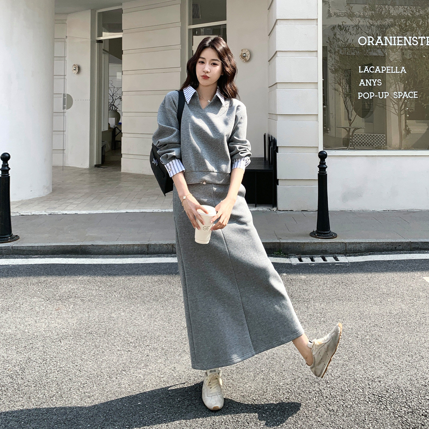 韩版随性慵懒风休闲卫衣套装女2026新款假两件上衣半身裙两件套夏