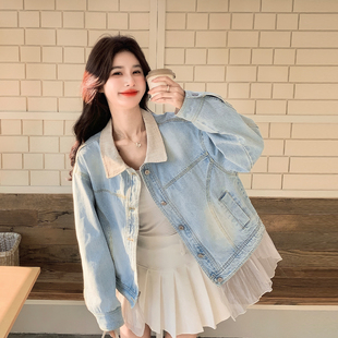 休闲风小个子撞色翻领牛仔外套女2026春新款 超好看松弛感宽松夹克
