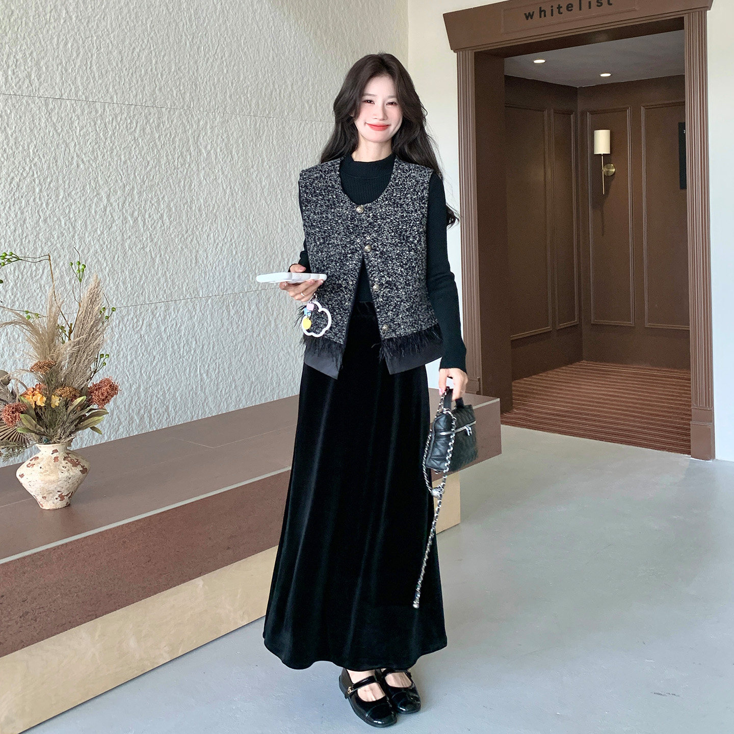 小香风针织马甲显瘦女秋冬三件套