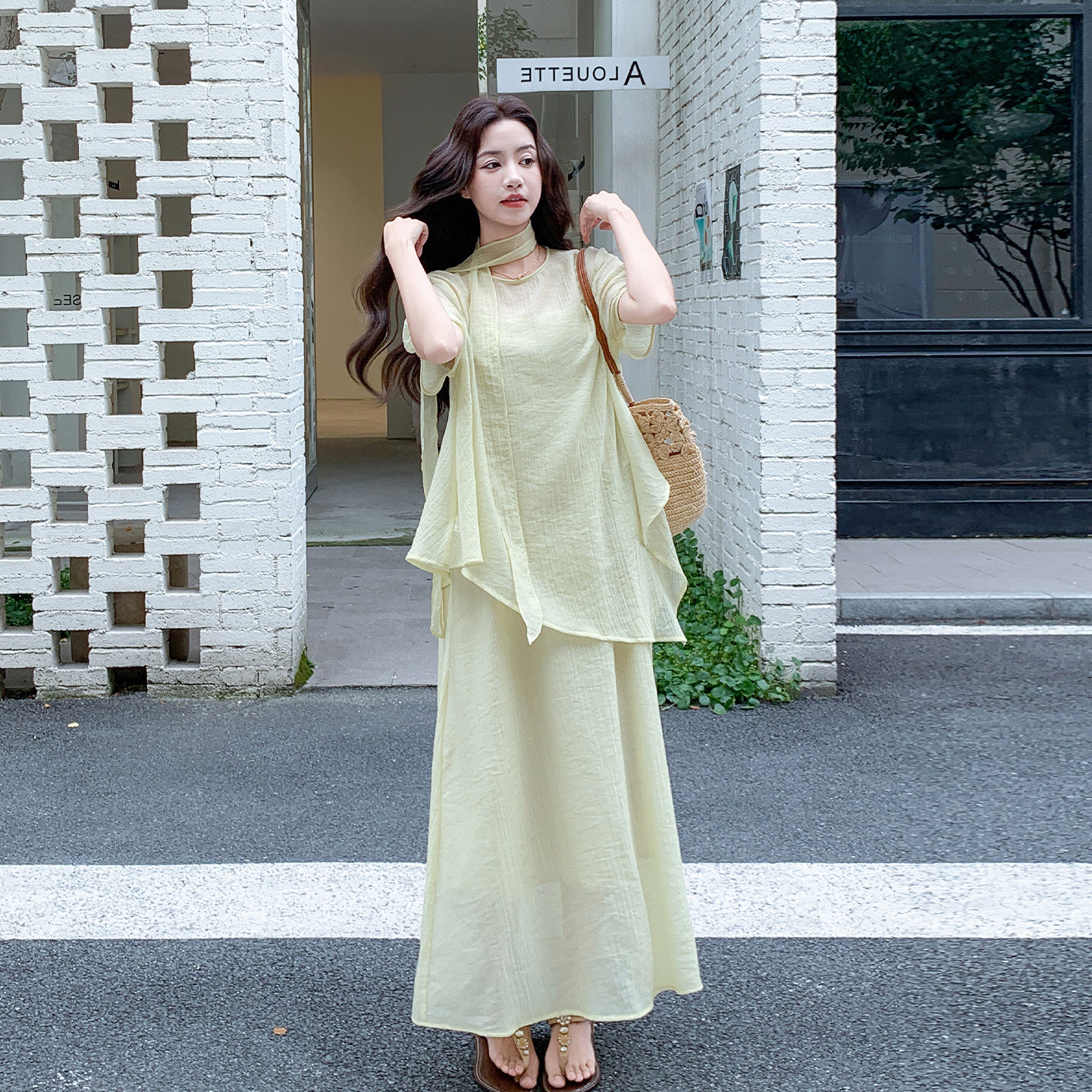 慵懒风T恤半身裙套装女