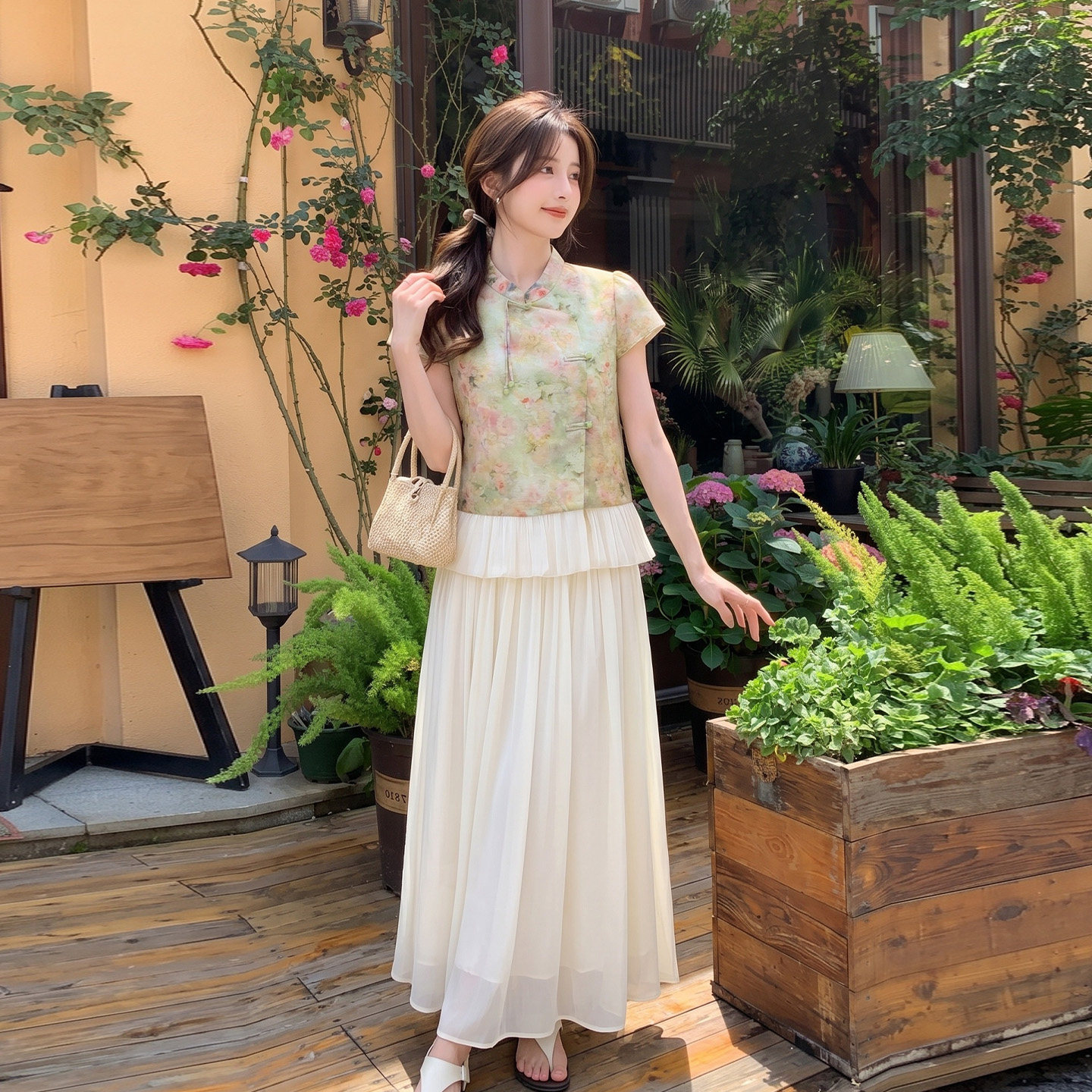 元气轻活风碎花两件套女夏季