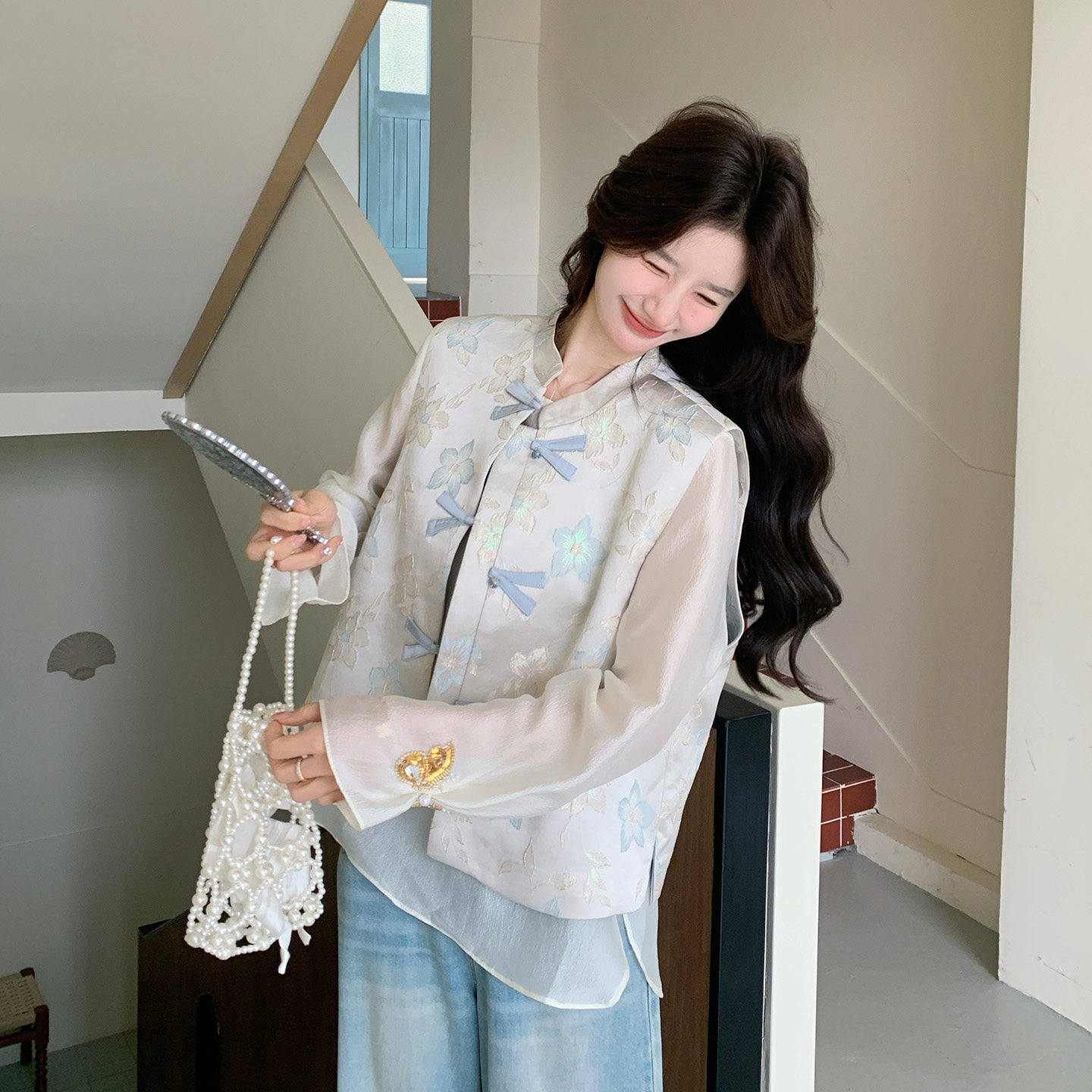 新中式蝴蝶结马甲两件套显瘦