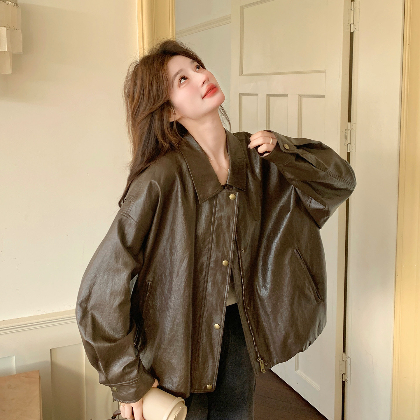 咖色复古又酷又飒短款皮衣外套女2026春季小个子气质炸街PU皮夹克