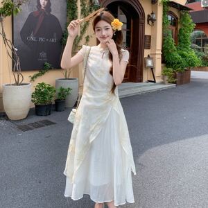新中式温婉优雅风刺绣假两件连衣裙2026新款夏日初恋白月光旗袍裙