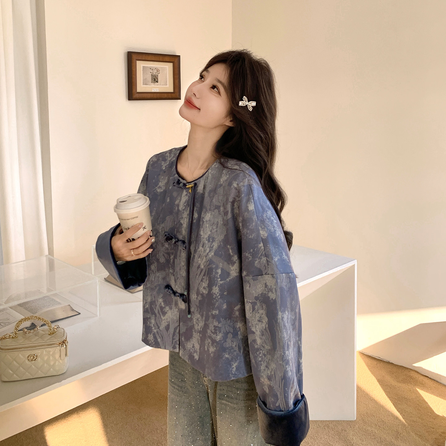 今年流行爆款新中式国风提花外套女小个子2026春新款时尚盘扣上衣