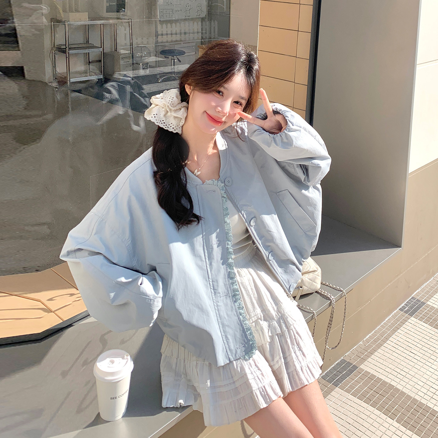 2026春新款韩版蕾丝边短外套女
