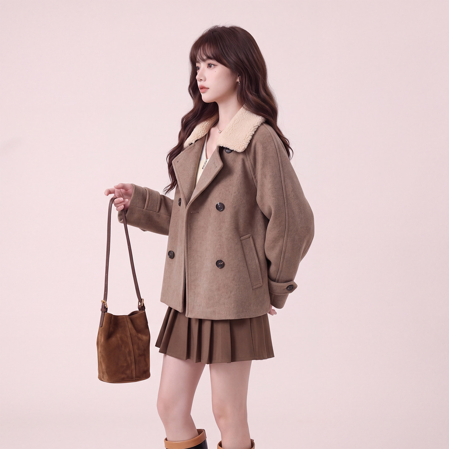 复古加厚保暖双排扣毛呢大衣女