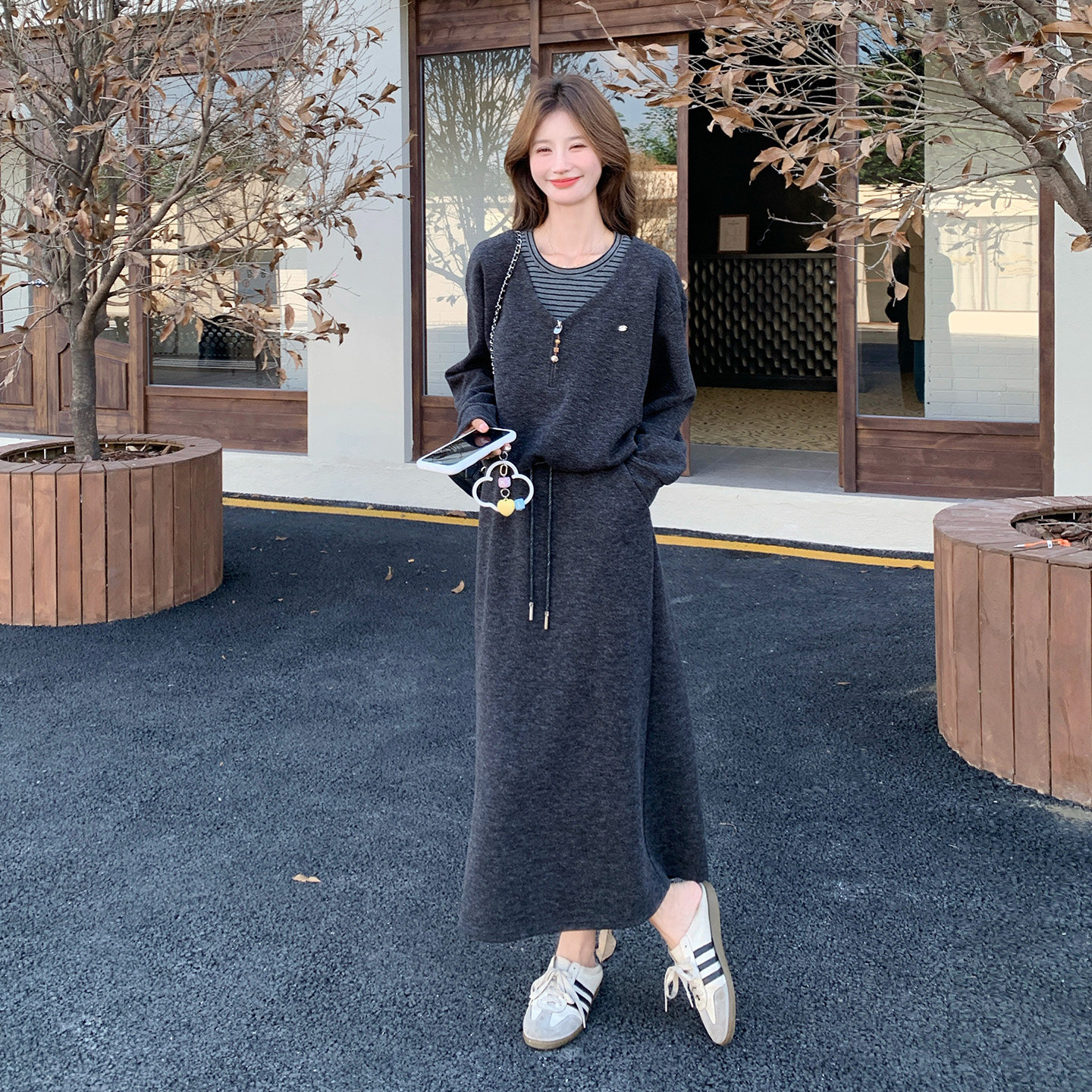 秋装慵懒风卫衣半身裙两件套女