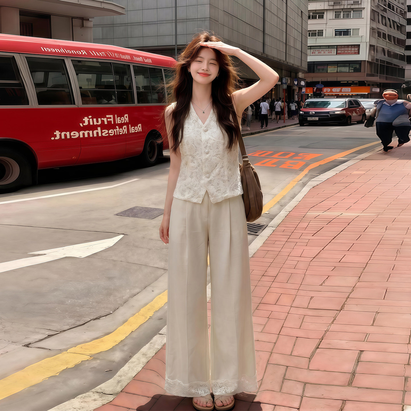 温柔风重工蕾丝马甲套装女夏季