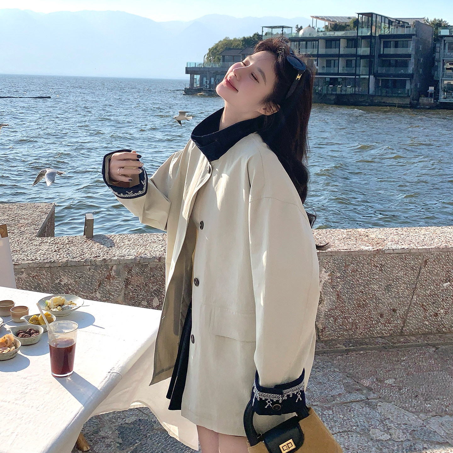 卡其色韩系英伦风翻领风衣外套女2026春季新款小个子气质休闲大衣