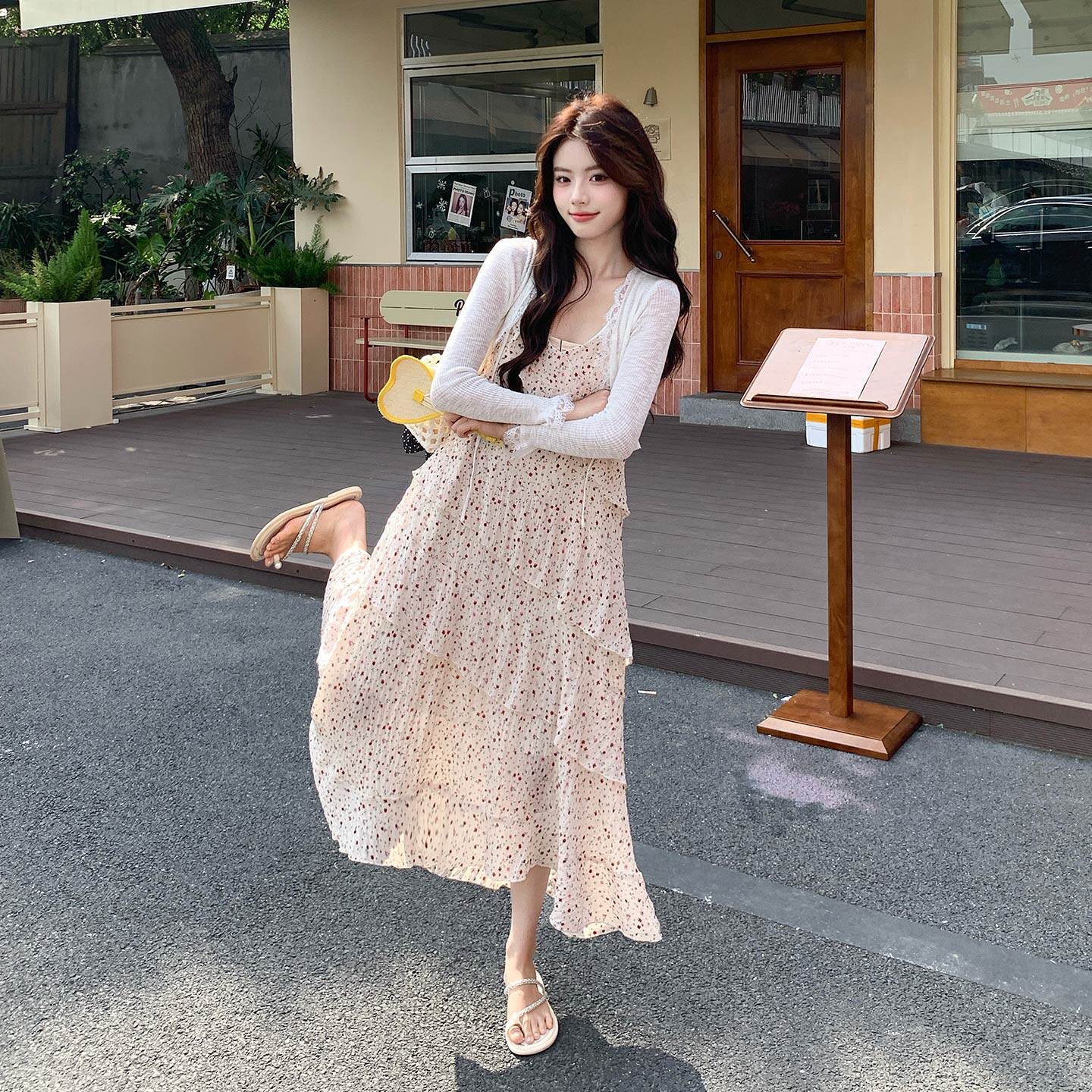 法式田园风浪漫碎花吊带连衣裙套装女2026新款针织开衫两件套夏日
