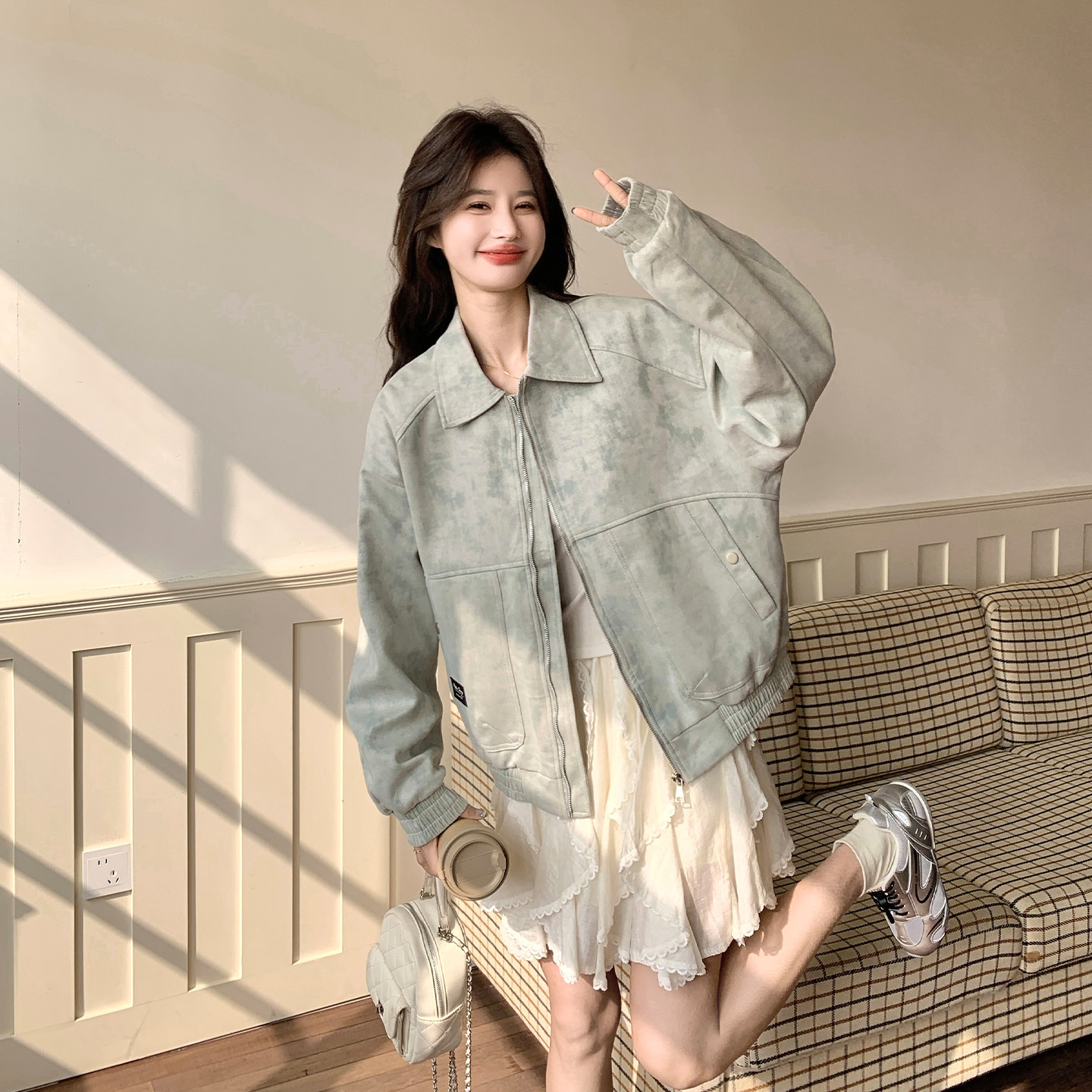 早春流行爆款韩系扎染休闲外套女2026新款小众设计感短款休闲上衣