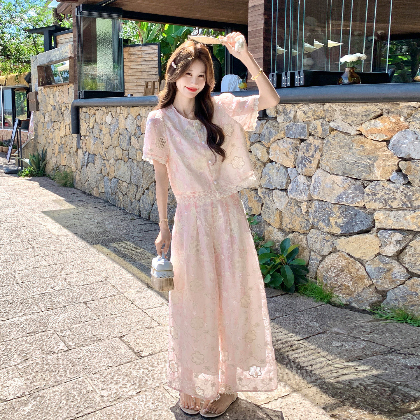 甜美风蕾丝刺绣套装女夏高级感