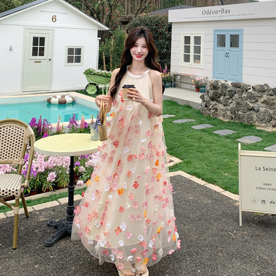 夏甜美花朵印花A字仙女连衣裙