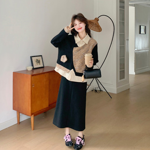 假两件撞色拼接Polo领卫衣套装裙女2026春季减龄休闲半身裙两件套