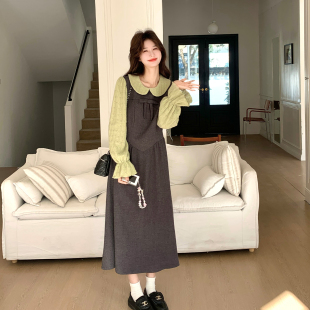 灰色学院风假两件拼接连衣裙女2026春季法式小个子俏皮减龄a字裙