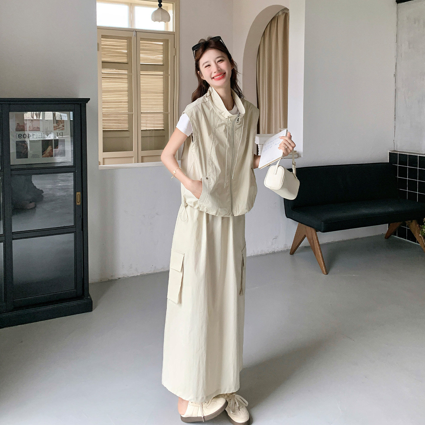 韩版随性减龄松弛感工装马甲套装女夏日高腰半身裙两件套2026新款