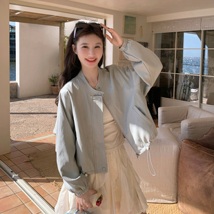 蓝色超酷减龄休闲PU皮衣外套女2026春新款韩版小个子时尚炸街夹克