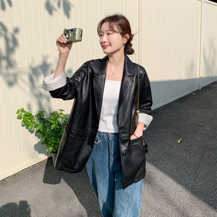 早春韩系chic设计感PU皮衣外套女2026新款小个子时尚撞色条纹夹克