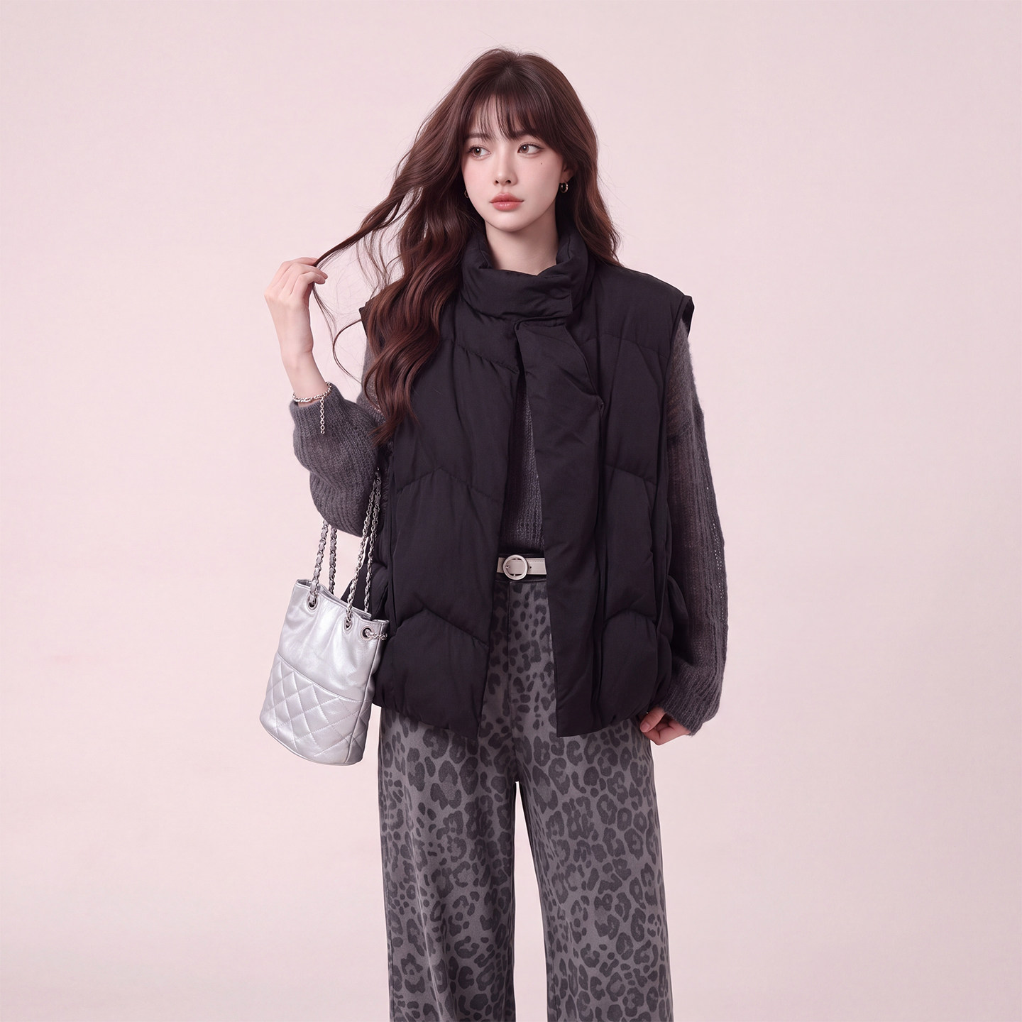 女款90绒加厚羽绒马甲白鸭绒