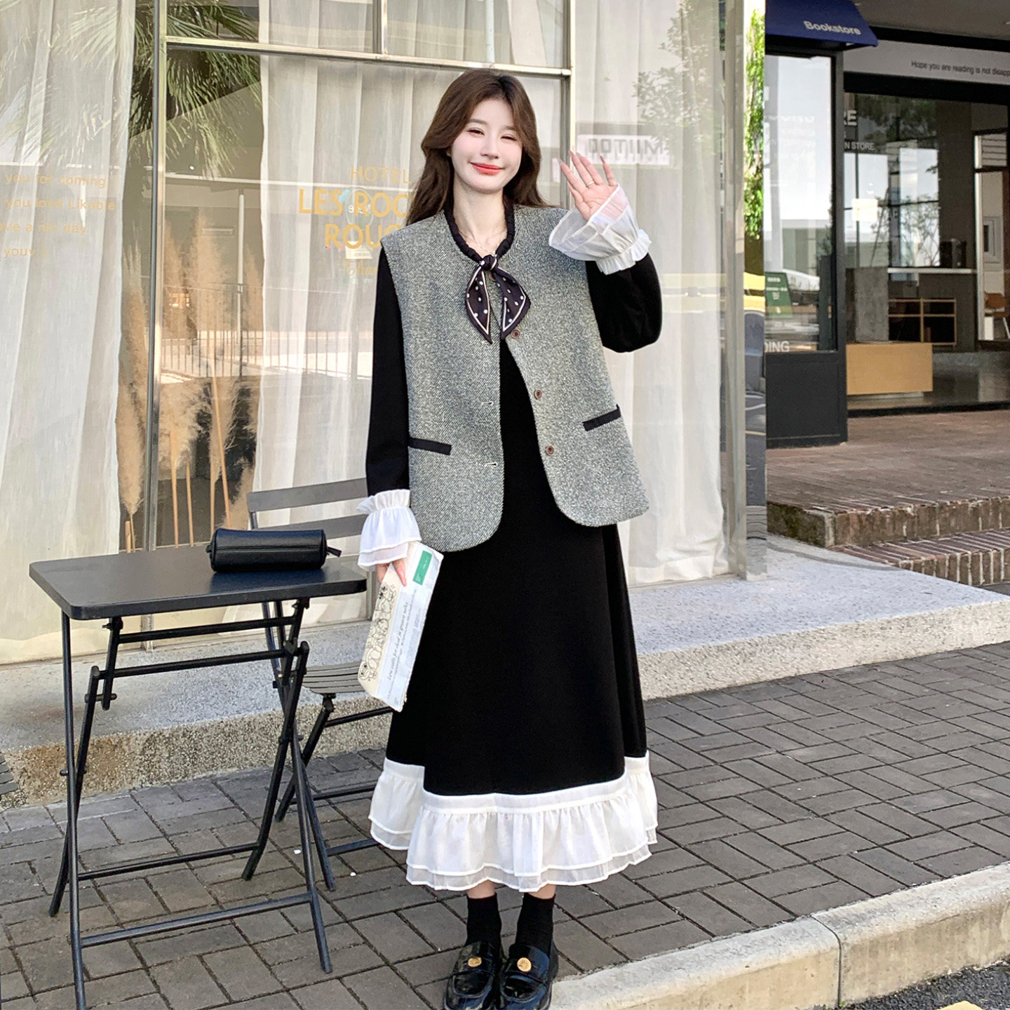 小香风马甲连衣裙秋冬两件套女