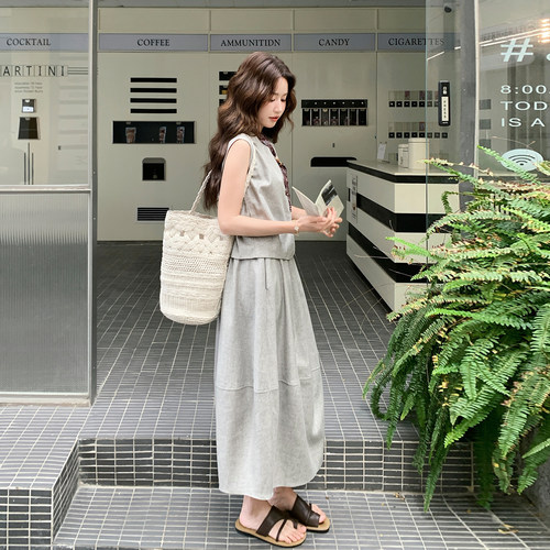 夏季无袖马甲半身裙两件套女装