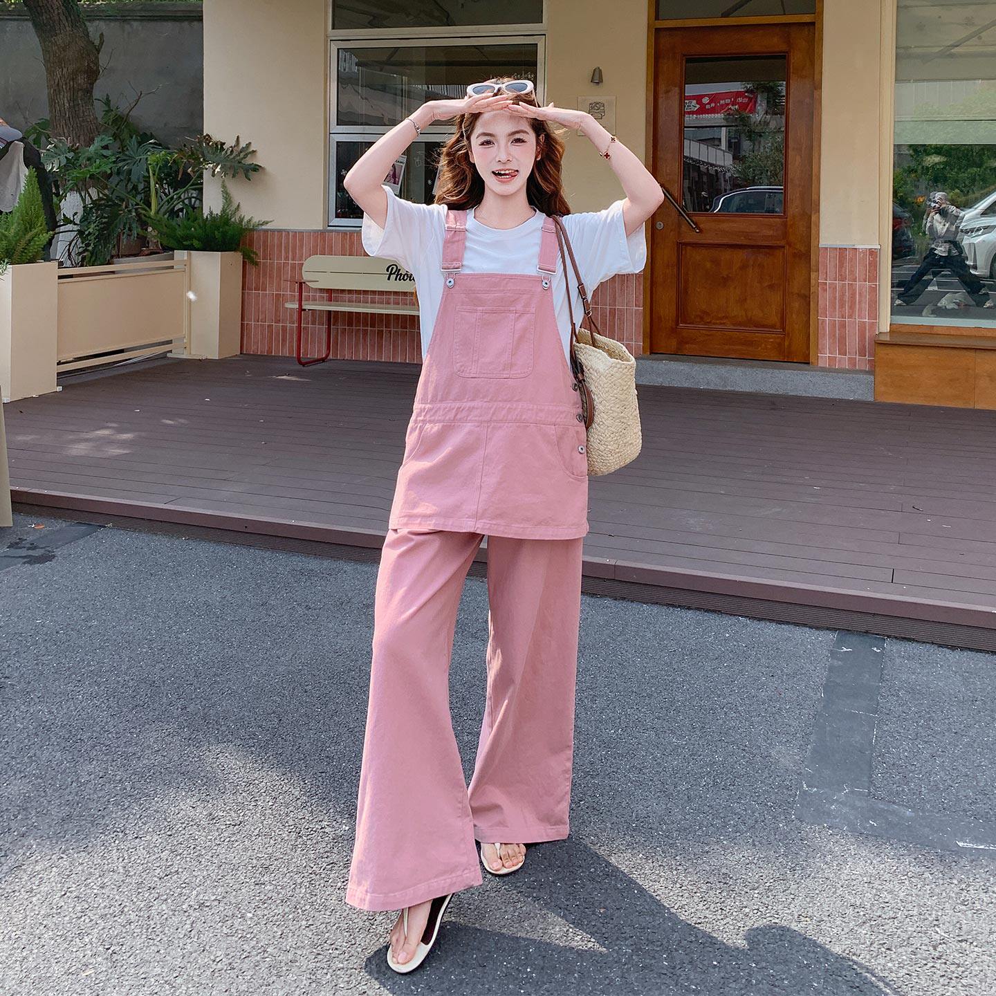 休闲松弛减龄三件套女2026初夏新款韩系时尚背带裙T恤阔腿裤套装