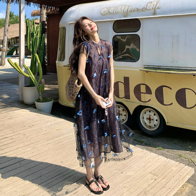 新中式初夏独特漂亮立体蝴蝶连衣裙女2026新款绝美氛围感水墨长裙