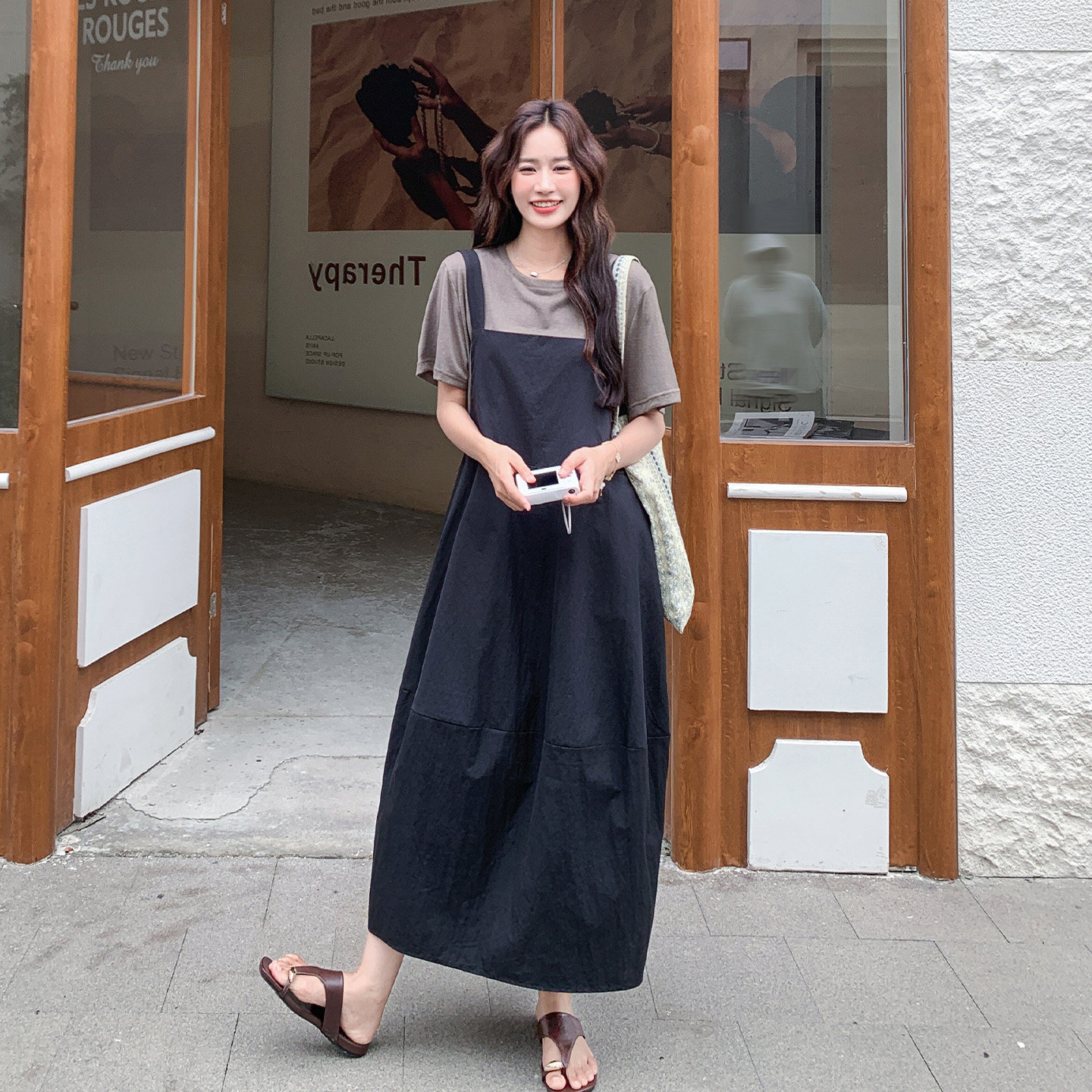 女夏季吊带连衣裙T恤套装