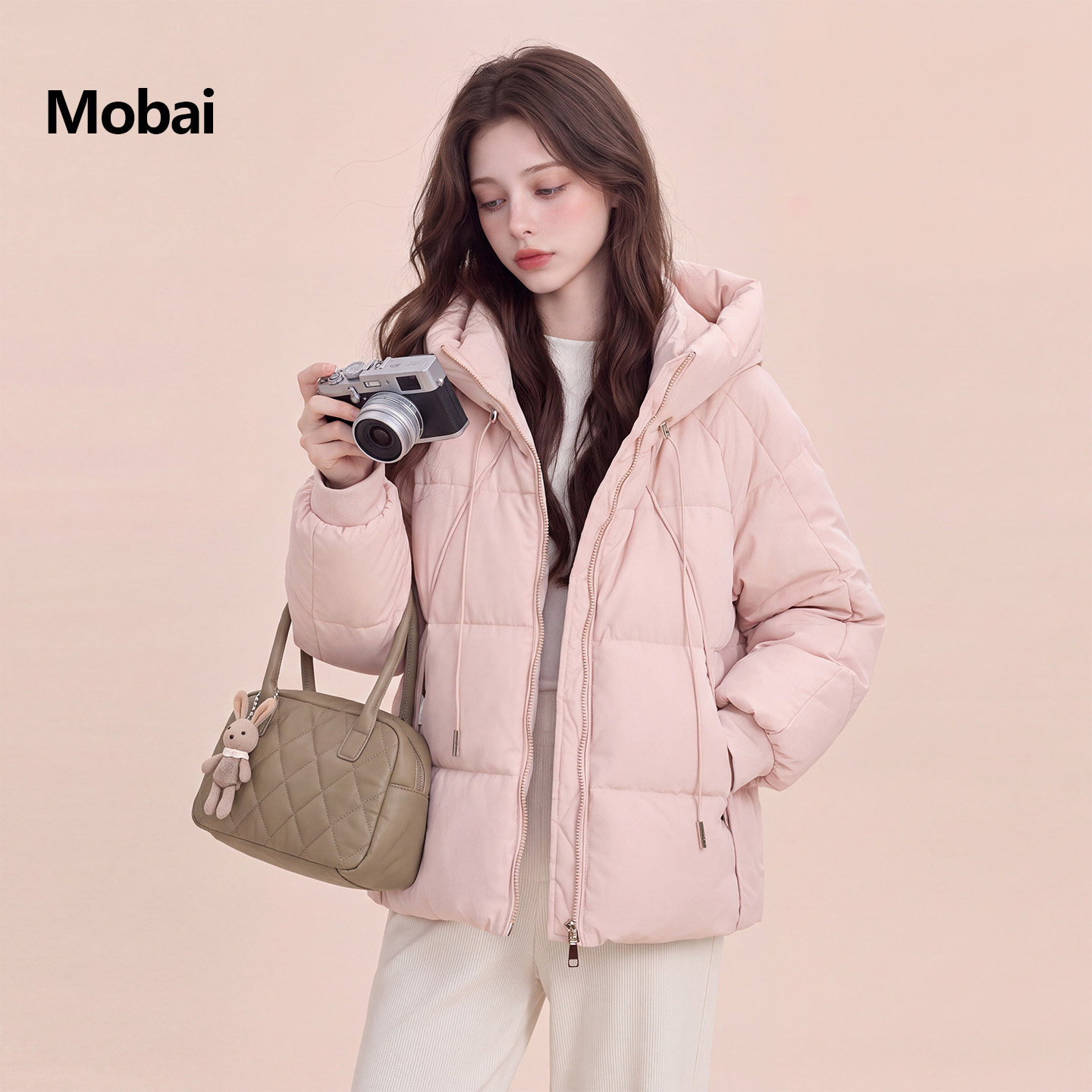 优雅风连帽加厚宽松面包服女冬