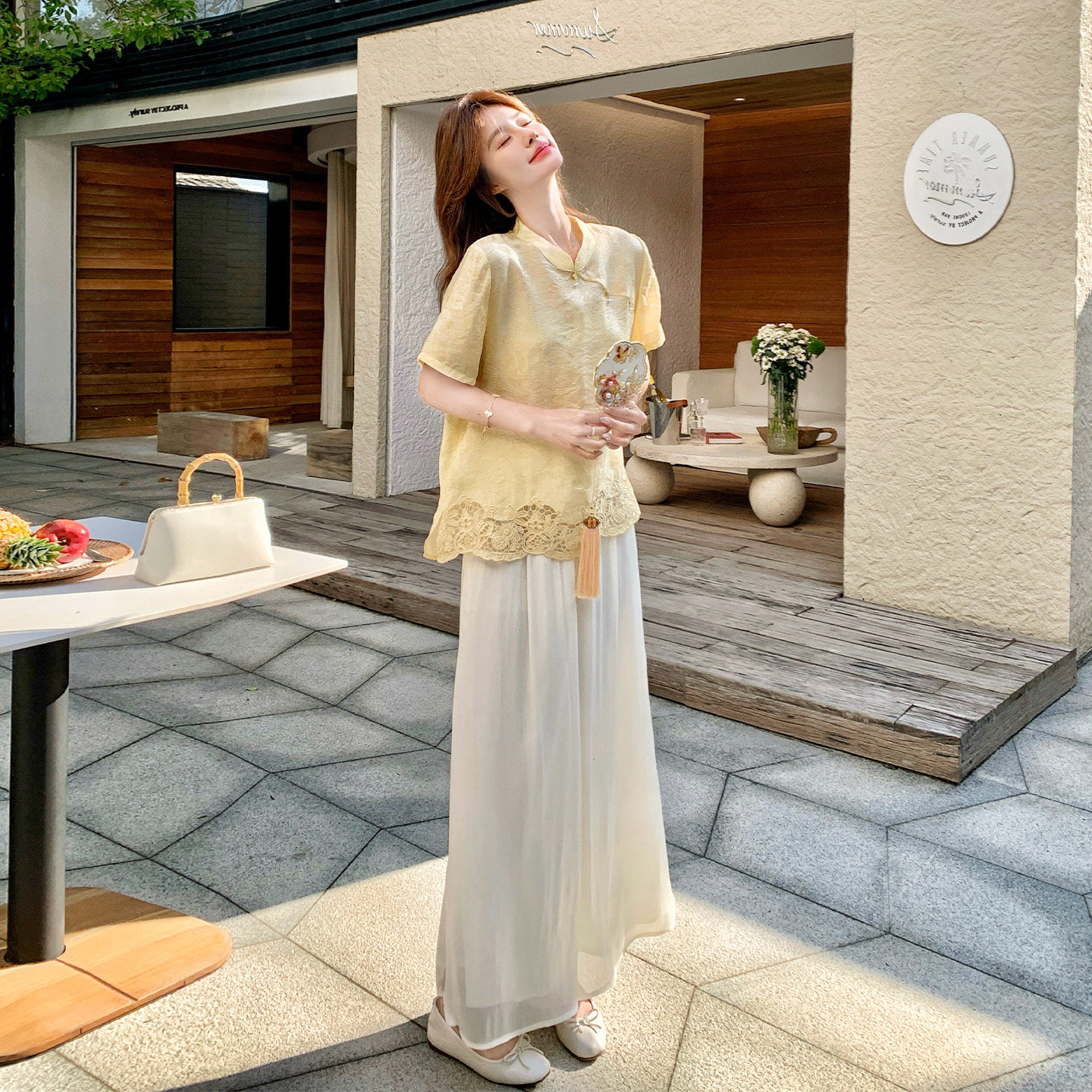 新中式风蕾丝花边套装女夏两件
