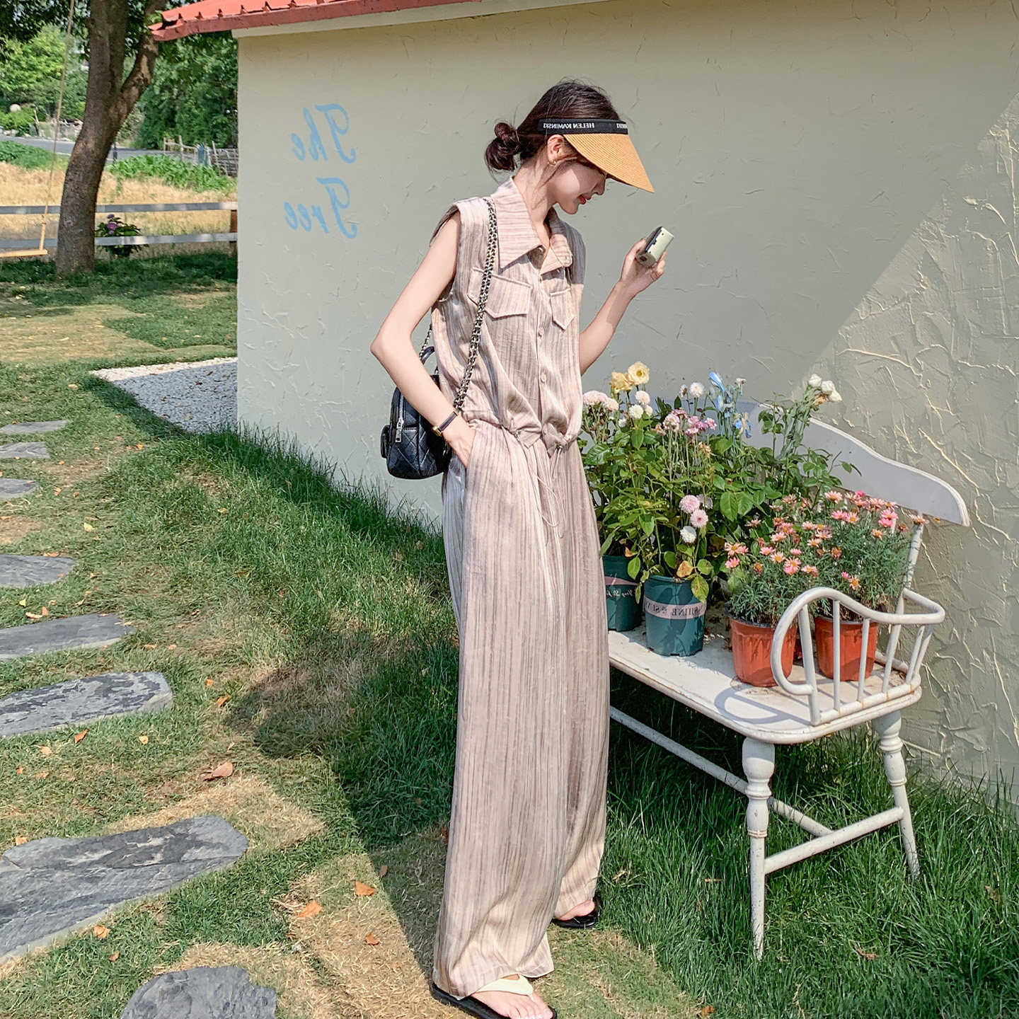 轻奢高级感无袖上衣阔腿裤两件套女夏季通勤气质套装A24/228