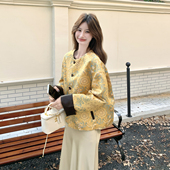 咖色美拉德两面穿撞色PU皮衣外套女小个子2026春新款 国风印花上衣