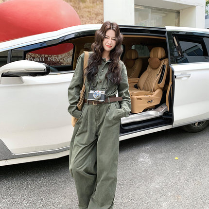 美式穿搭慵懒风高腰阔腿连体裤女2026秋新款设计感炸街休闲连身裤