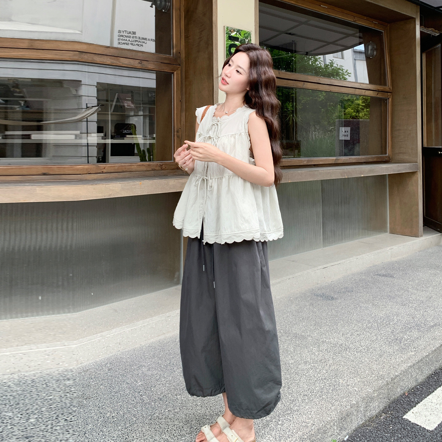 夏季女装背心阔腿裤两件套