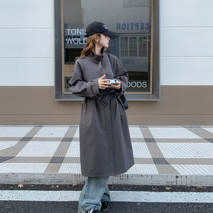 灰色轻熟高级感收腰显瘦外套女2026秋季新款英伦风中长款立领风衣