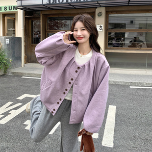 紫色氛围感甜美减龄休闲外套女2026春新款韩系小众设计感花苞上衣